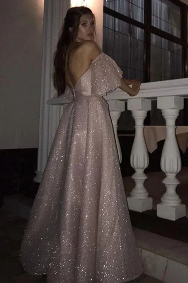 Weitese Formal Women's Dresses Gorgeous Pearl Pink Sequins High Split A-line Formal Dresses Prom Dresses Prom Dresses Stores